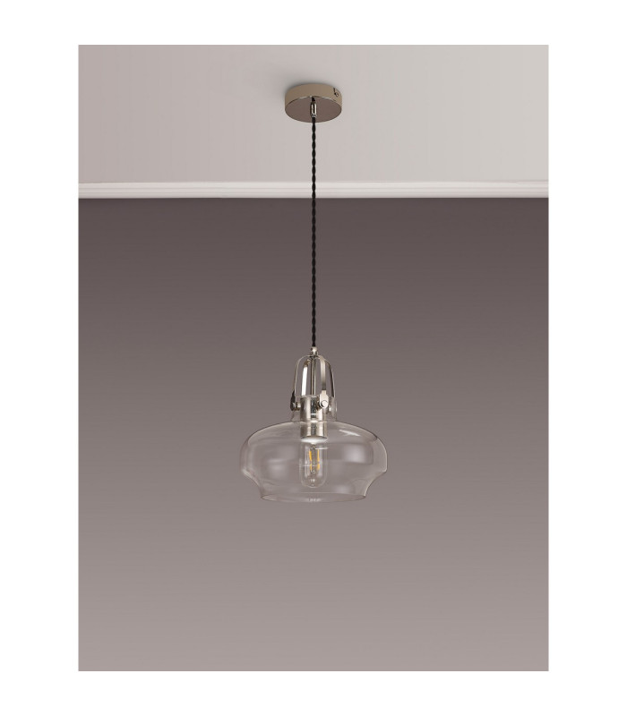 Cobleskill 23cm Single Pendant 1 Light E27 Polished Nickel/Clear Glass-9