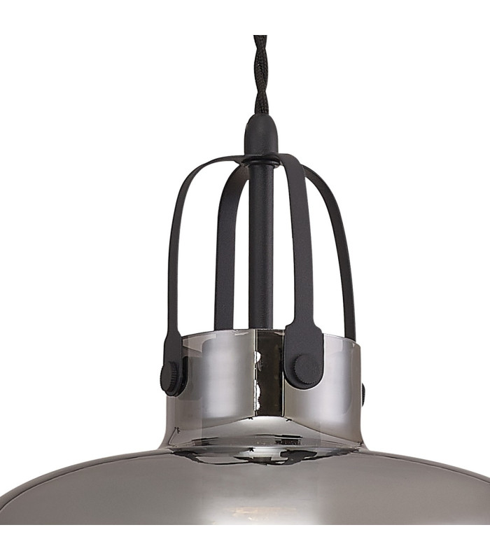 Cobleskill 23cm Single Pendant 1 Light E27 Satin Black/Smoke Plated Glass-9