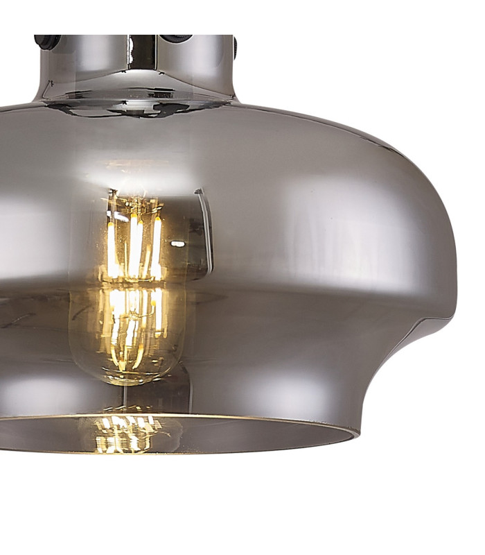 Cobleskill 23cm Single Pendant 1 Light E27 Satin Black/Smoke Plated Glass-10