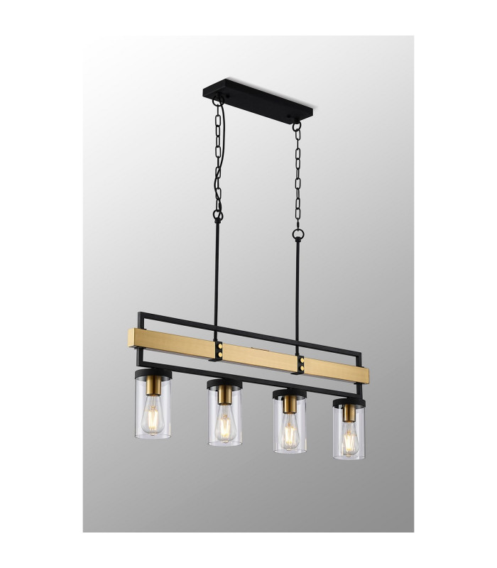 Canandaigua Pendant 4 x E27 Satin Black/Satin Brass-3