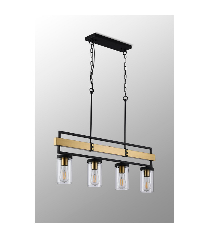 Canandaigua Pendant 4 x E27 Satin Black/Satin Brass-9