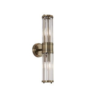Rensselaer 2 Light Crystal Wall Up & Down E14 IP44 Antique Brass/Clear Crystal-1