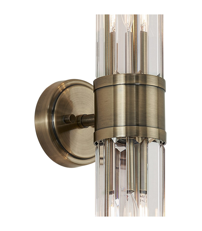 Rensselaer 2 Light Crystal Wall Up & Down E14 IP44 Antique Brass/Clear Crystal-7