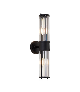 Rensselaer 2 Light Crystal Wall Up & Down E14 IP44 Satin Black/Clear Crystal-1