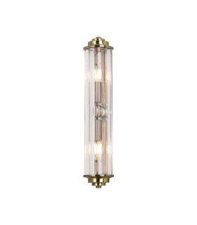 Rensselaer 2 Light Crystal Wall E14 IP44 Antique Brass/Clear Crystal-1