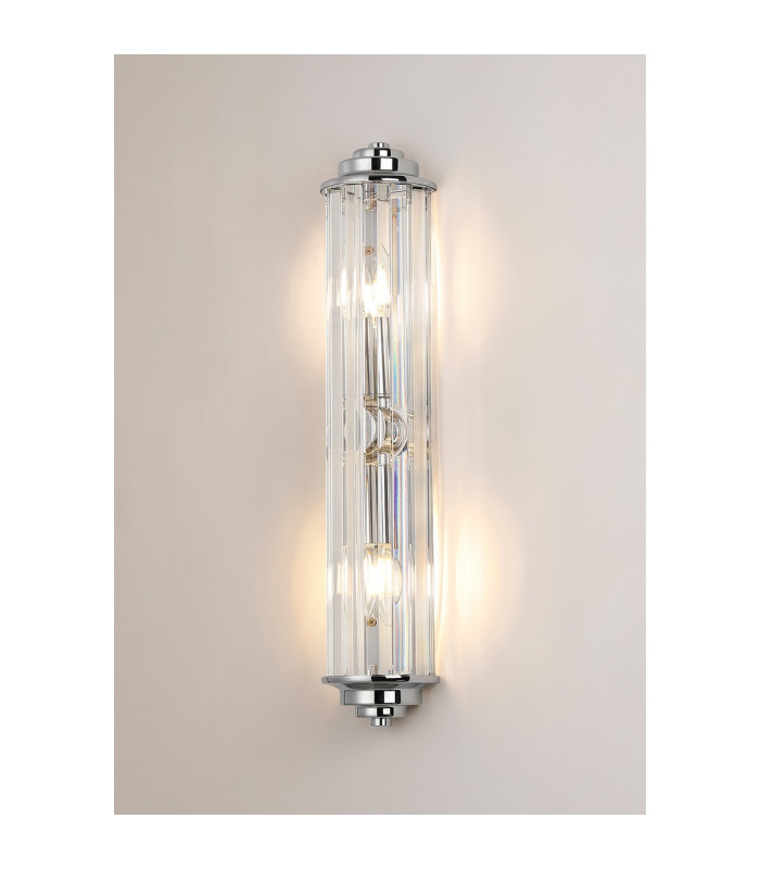 Rensselaer 2 Light Crystal Wall E14 IP44 Polished Chrome/Clear Crystal-3