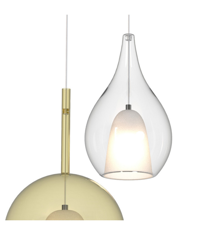 Highland 71cm Pendant Mixed Shades 3 Light E27 Clear/Chrome/Cognac Glass Frosted Inner Gold Frame-5