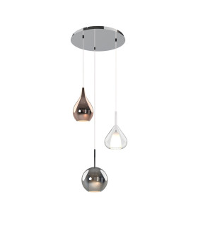 Highland Round Pendant Mixed Glass Shades 3 Light E27 Chrome/Copper & Frosted Inner/Chrome & Frosted Inner/Clear-1