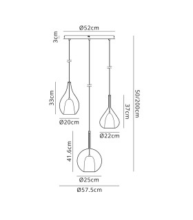 Highland Round Pendant Mixed Glass Shades 3 Light E27 Chrome/Copper & Frosted Inner/Chrome & Frosted Inner/Clear-2