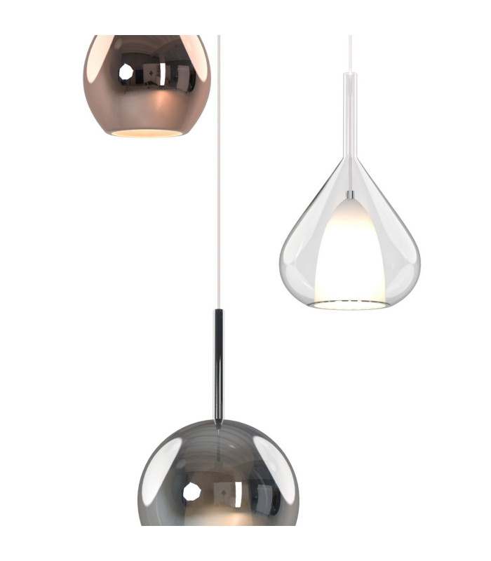 Highland Round Pendant Mixed Glass Shades 3 Light E27 Chrome/Copper & Frosted Inner/Chrome & Frosted Inner/Clear-5