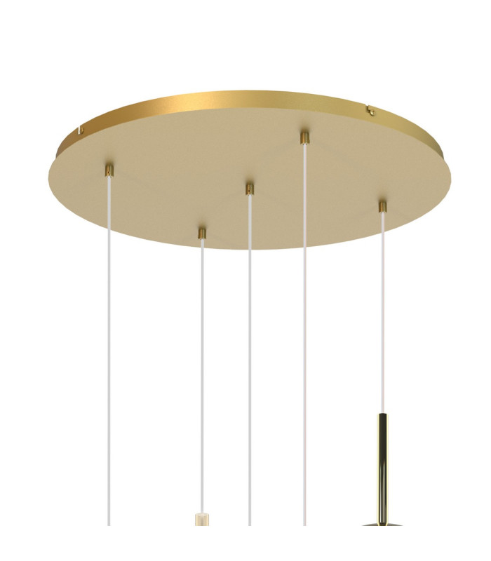 Highland Round Pendant Mixed Glass Shades 5 Light E27 Gold/Cognac & Frosted Inner/Gold & Frosted Inner-4
