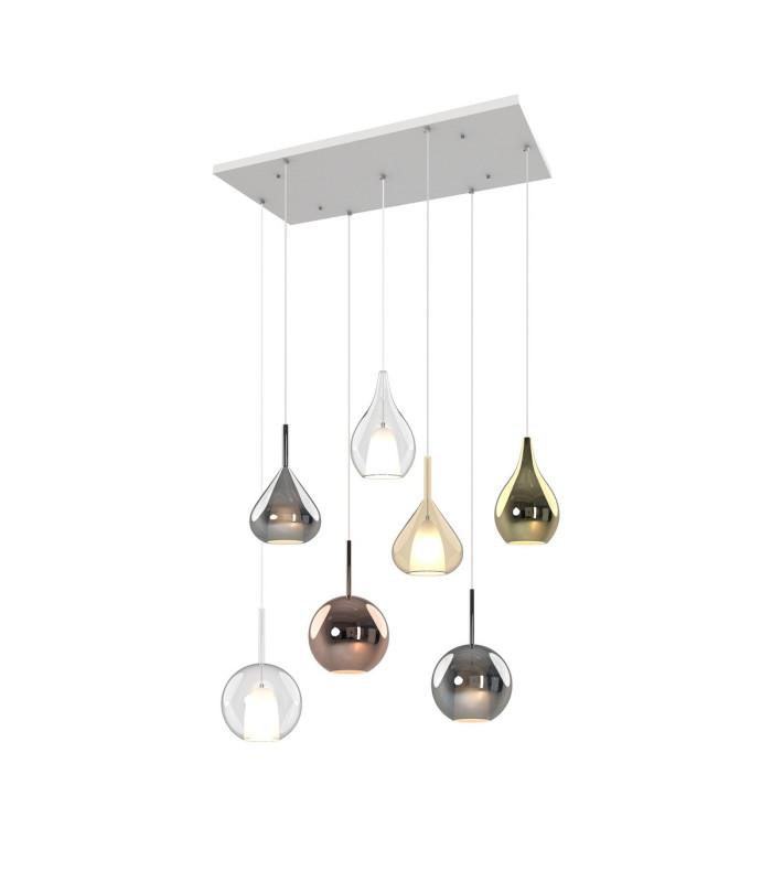 Highland Rectangular Pendant Mixed Glass Shades 7 Light E27 White/Clear/Chrome/Copper/Cognac All Frosted Inner-1