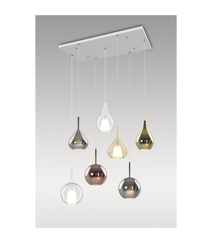 Highland Rectangular Pendant Mixed Glass Shades 7 Light E27 White/Clear/Chrome/Copper/Cognac All Frosted Inner-3