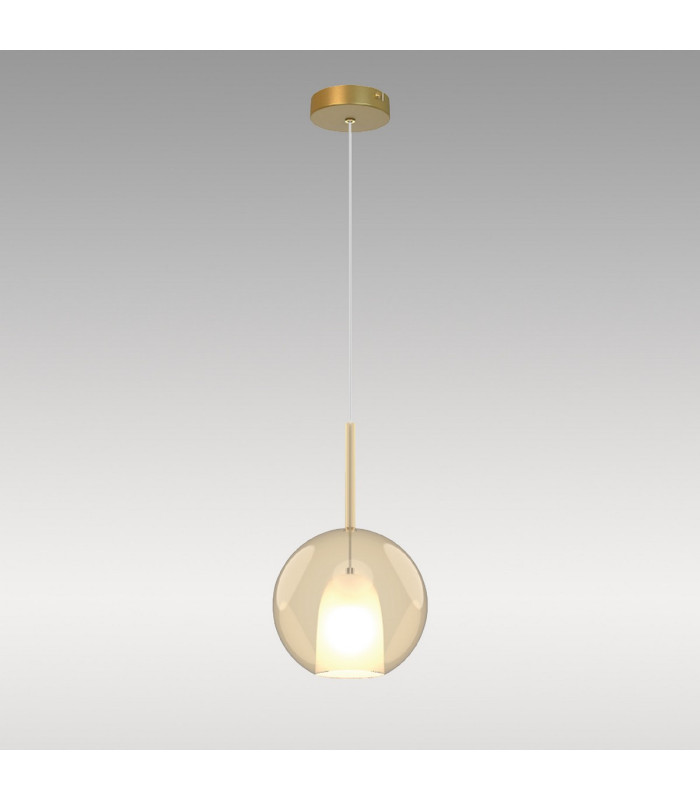 Highland 25cm Pendant Round Shade 1 Light E27 Gold/Cognac Glass Frosted Inner-3
