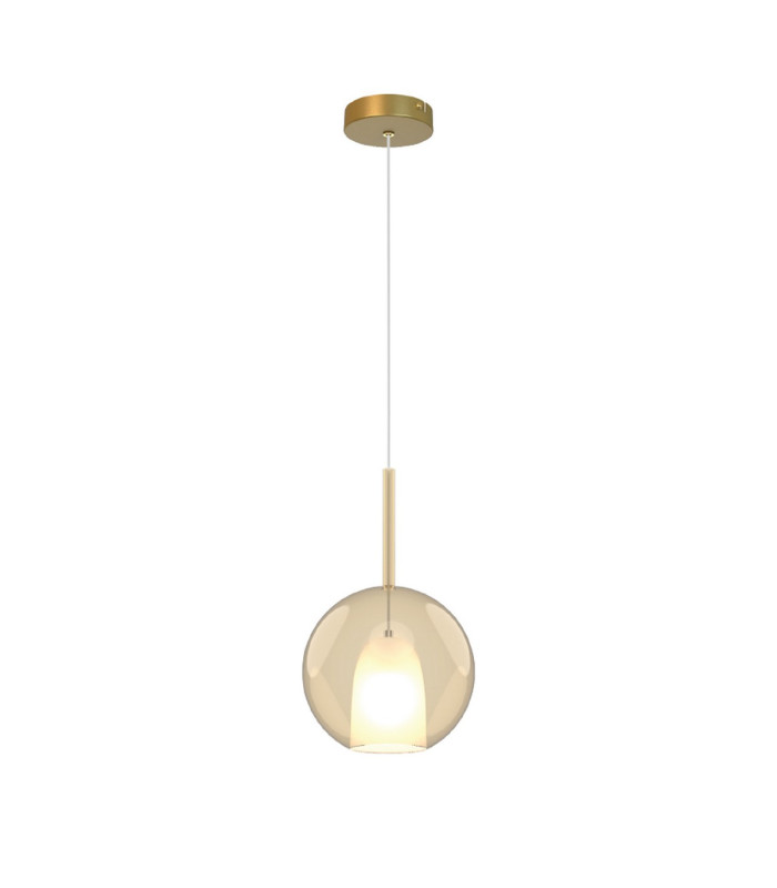 Highland 25cm Pendant Round Shade 1 Light E27 Gold/Cognac Glass Frosted Inner-4