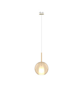 Highland Recessed Pendant Round Shade 1 Light E27 Antique Brass/Cognac Glass Frosted Inner-1
