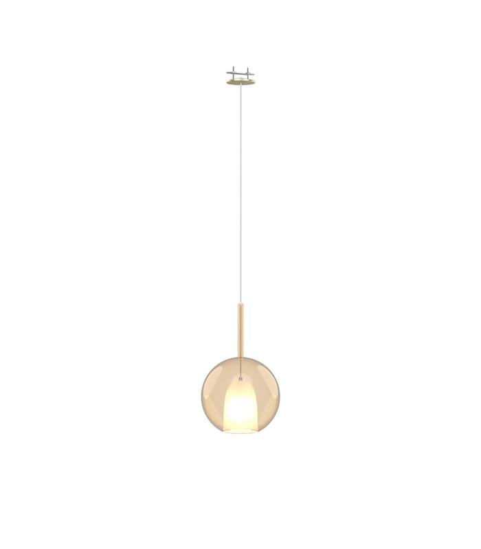 Highland Recessed Pendant Round Shade 1 Light E27 Antique Brass/Cognac Glass Frosted Inner-1