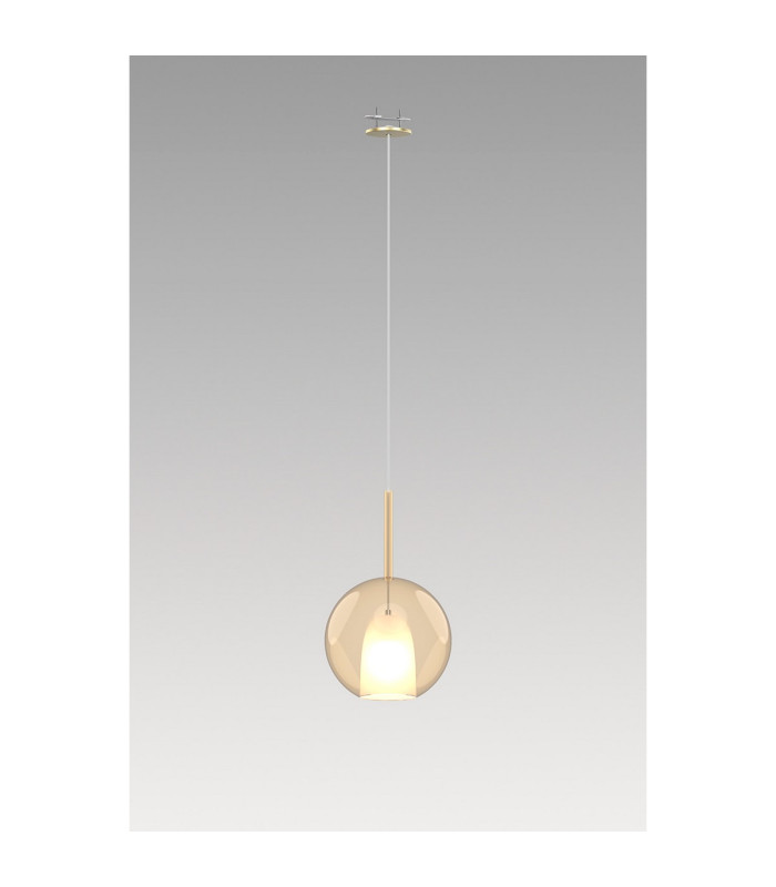 Highland Recessed Pendant Round Shade 1 Light E27 Antique Brass/Cognac Glass Frosted Inner-3