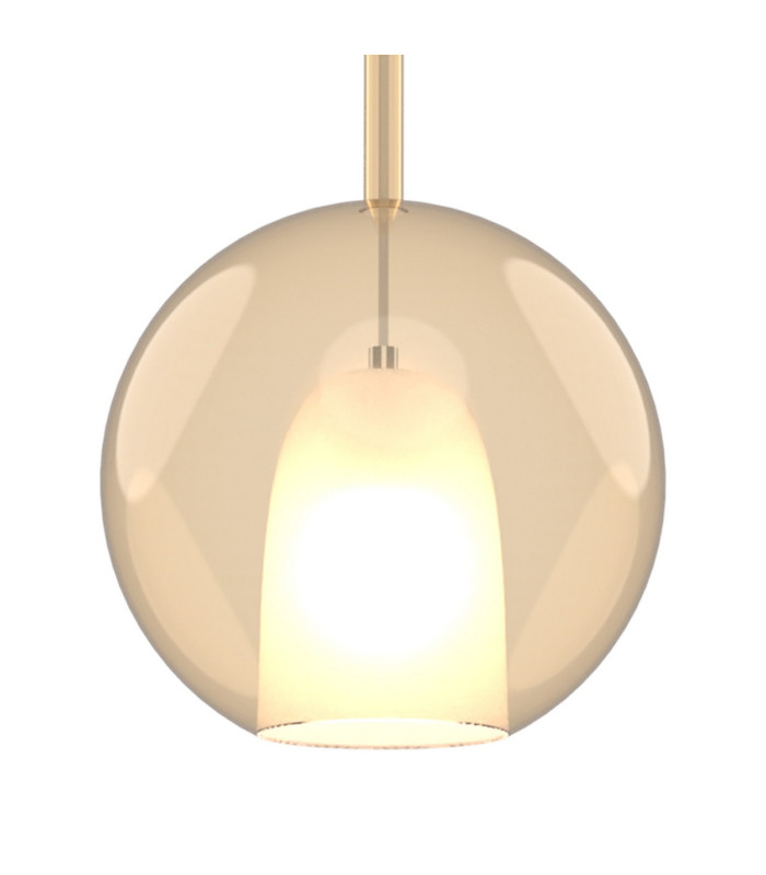 Highland Recessed Pendant Round Shade 1 Light E27 Antique Brass/Cognac Glass Frosted Inner-6