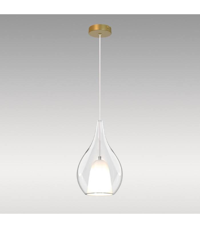 Highland 20cm Pendant Teardrop Shade 1 Light E27 Gold/Clear Glass Frosted Inner-3