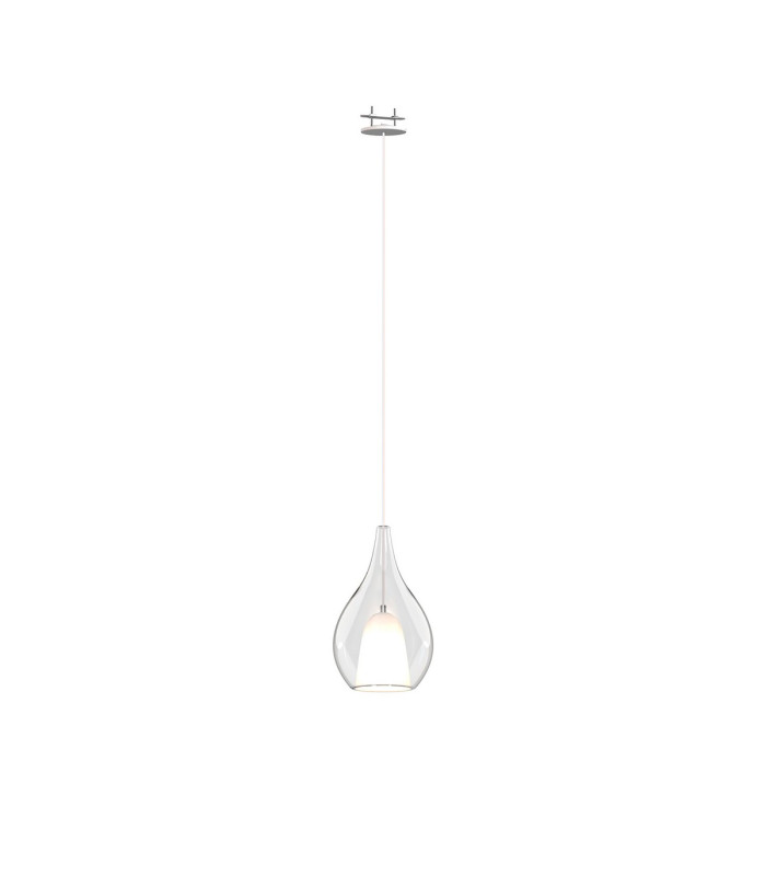 Highland Recessed Pendant Teardrop Shade 1 Light E27 White/Clear Glass Frosted Inner-1
