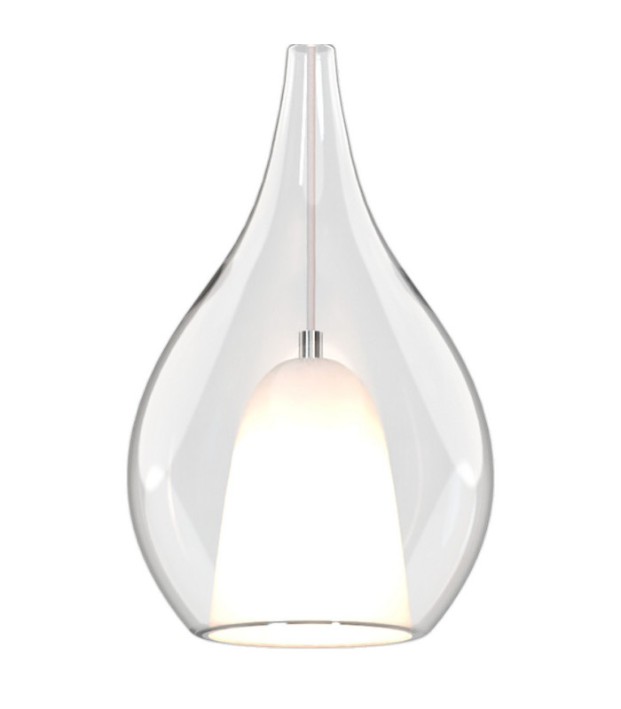 Highland Recessed Pendant Teardrop Shade 1 Light E27 White/Clear Glass Frosted Inner-6