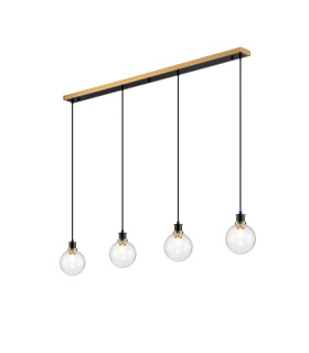 Placid 1.3m Linear Pendant 4 Light E14 15cm Round Crackled Glass Shade Brass Clear & Satin Black-1
