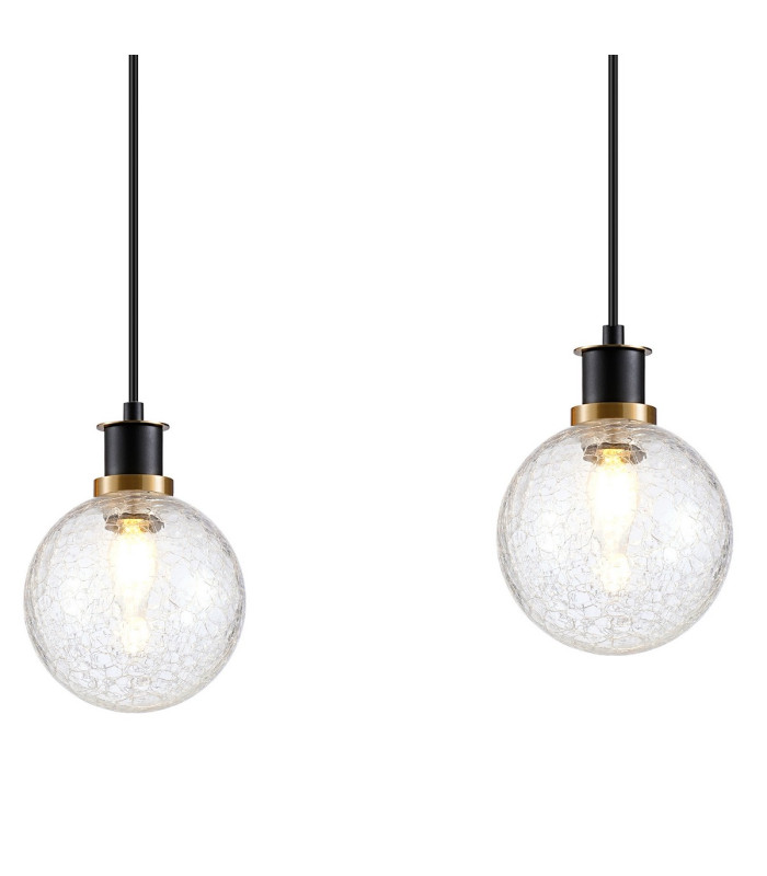 Placid 1.3m Linear Pendant 4 Light E14 15cm Round Crackled Glass Shade Brass Clear & Satin Black-6