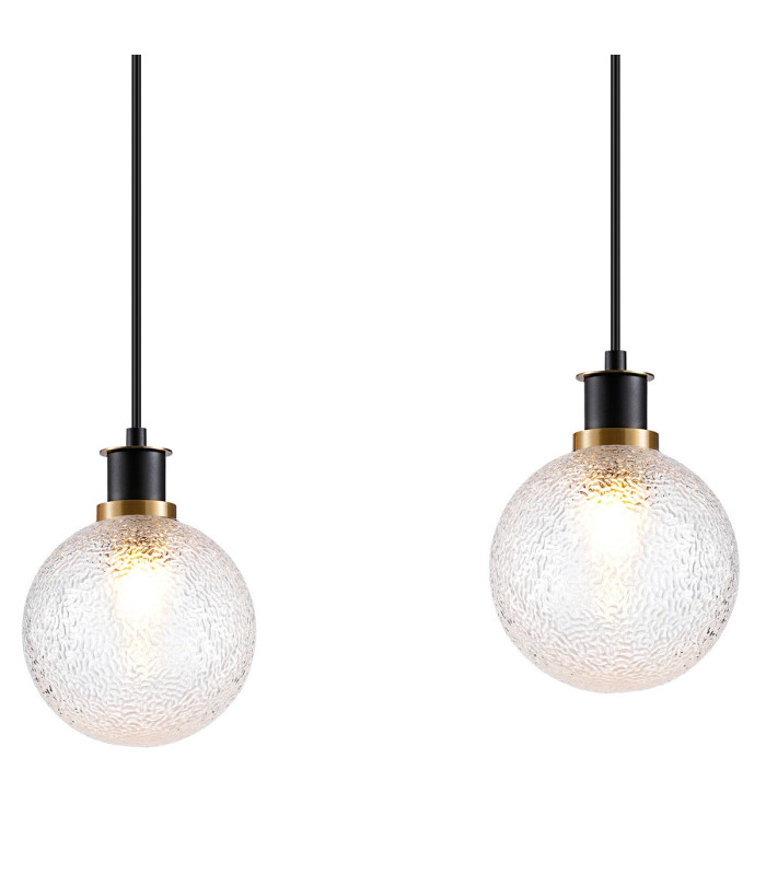 Placid 1.3m Linear Pendant 4 Light E14 15cm Round Dimpled Glass Shade Brass Clear & Satin Black-6