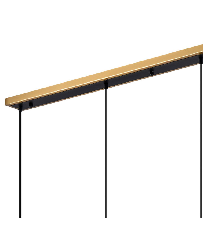 Placid 1.3m Linear Pendant 4 Light E14 15cm Round Textured Melting Glass Shade Brass Clear & Satin Black-5