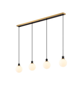Placid 1.3m Linear Pendant 4 Light E14 15cm Round Glass Shade Brass Opal & Satin Black-1