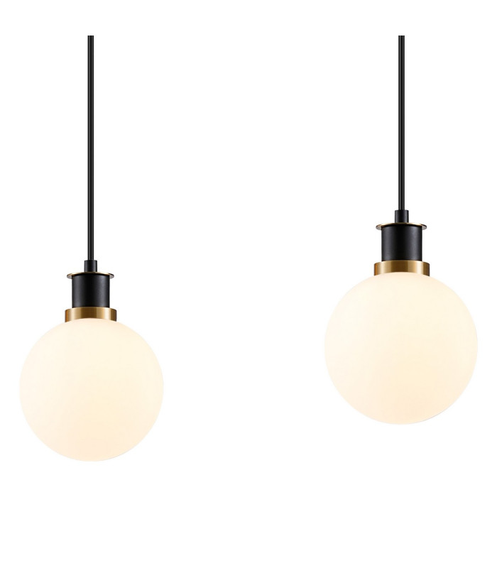 Placid 1.3m Linear Pendant 4 Light E14 15cm Round Glass Shade Brass Opal & Satin Black-6