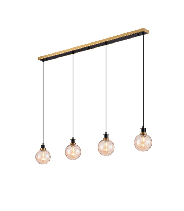 Placid 1.3m Linear Pendant 4 Light E14 15cm Round Segment Glass Shade Brass Amber Plated & Satin Black-1