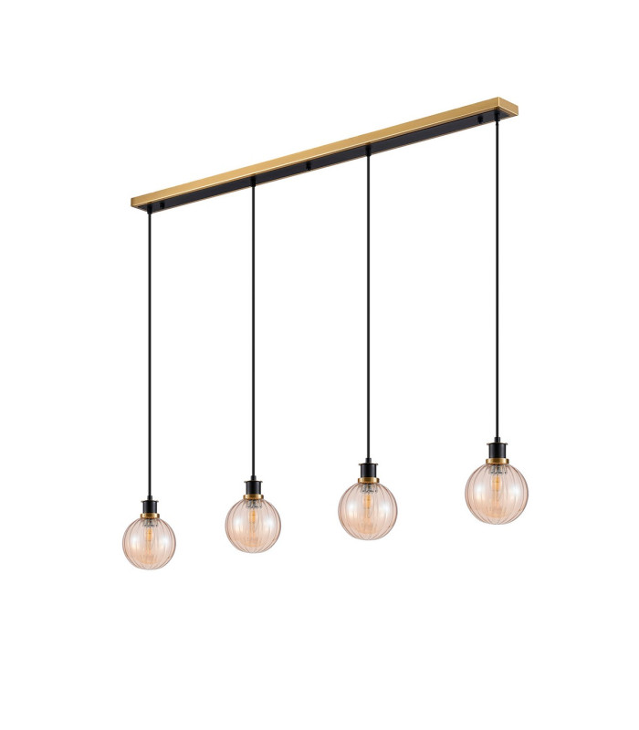 Placid 1.3m Linear Pendant 4 Light E14 15cm Round Segment Glass Shade Brass Amber Plated & Satin Black-4