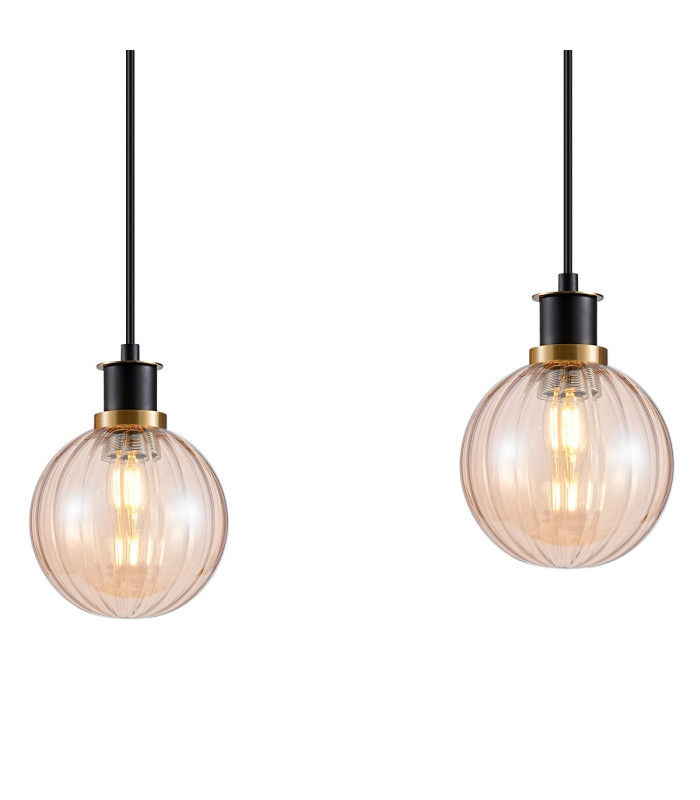 Placid 1.3m Linear Pendant 4 Light E14 15cm Round Segment Glass Shade Brass Amber Plated & Satin Black-6