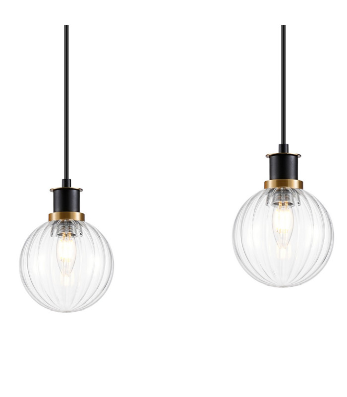 Placid 1.3m Linear Pendant 4 Light E14 15cm Round Segment Glass Shade Brass Clear & Satin Black-5