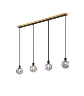 Placid 1.3m Linear Pendant 4 Light E14 15cm Round Segment Glass Shade Brass Smoke Plated & Satin Black-1