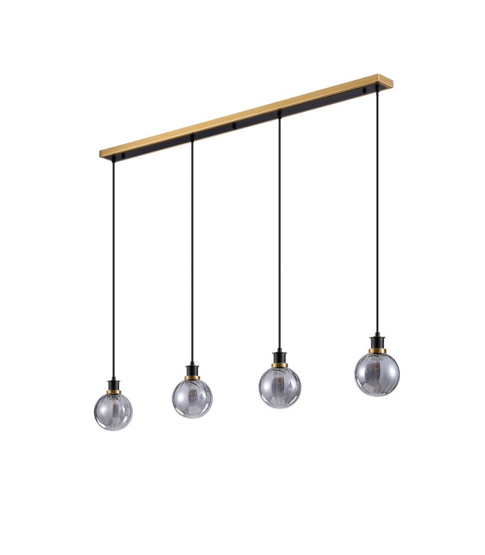 Placid 1.3m Linear Pendant 4 Light E14 15cm Round Segment Glass Shade Brass Smoke Plated & Satin Black-4