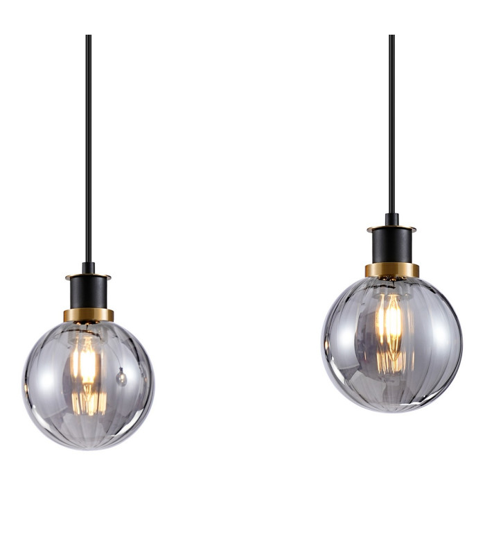 Placid 1.3m Linear Pendant 4 Light E14 15cm Round Segment Glass Shade Brass Smoke Plated & Satin Black-6