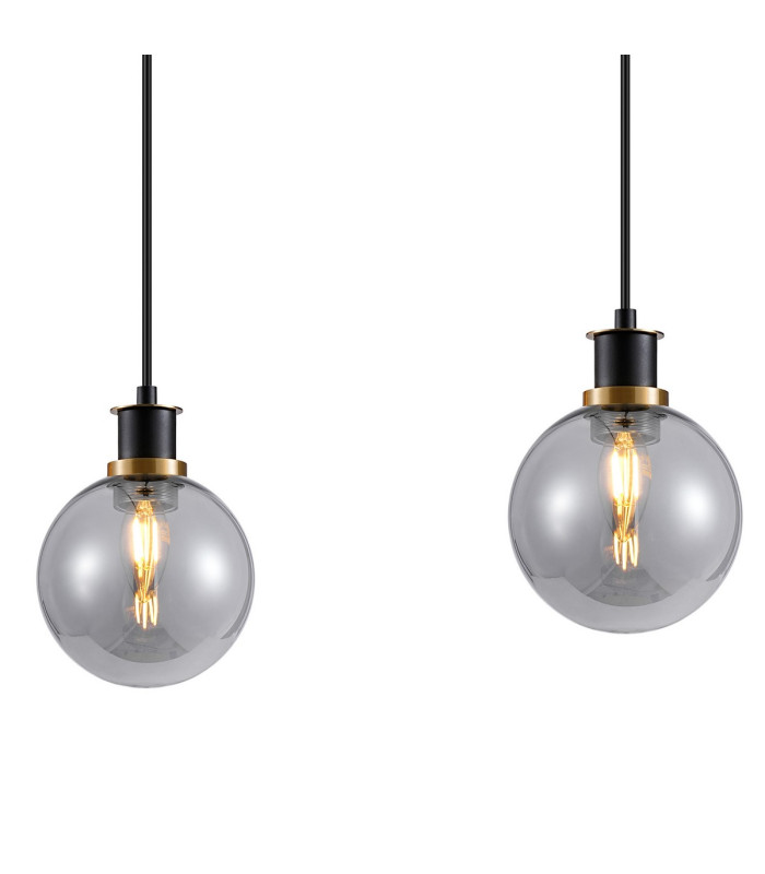 Placid 1.3m Linear Pendant 4 Light E14 15cm Round Glass Shade Brass Smoke Plated & Satin Black-6