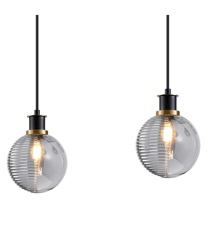 Placid 1.3m Linear Pendant 4 Light E14 15cm Round Textured Smooth / Ribbed Glass Shade Brass Smoke Plated & Satin Black-6