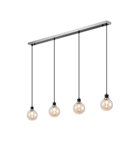 Placid 1.3m Linear Pendant 4 Light E14 15cm Round Glass Shade Satin Nickel Amber Plated & Satin Black-1