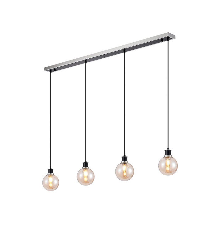 Placid 1.3m Linear Pendant 4 Light E14 15cm Round Glass Shade Satin Nickel Amber Plated & Satin Black-1