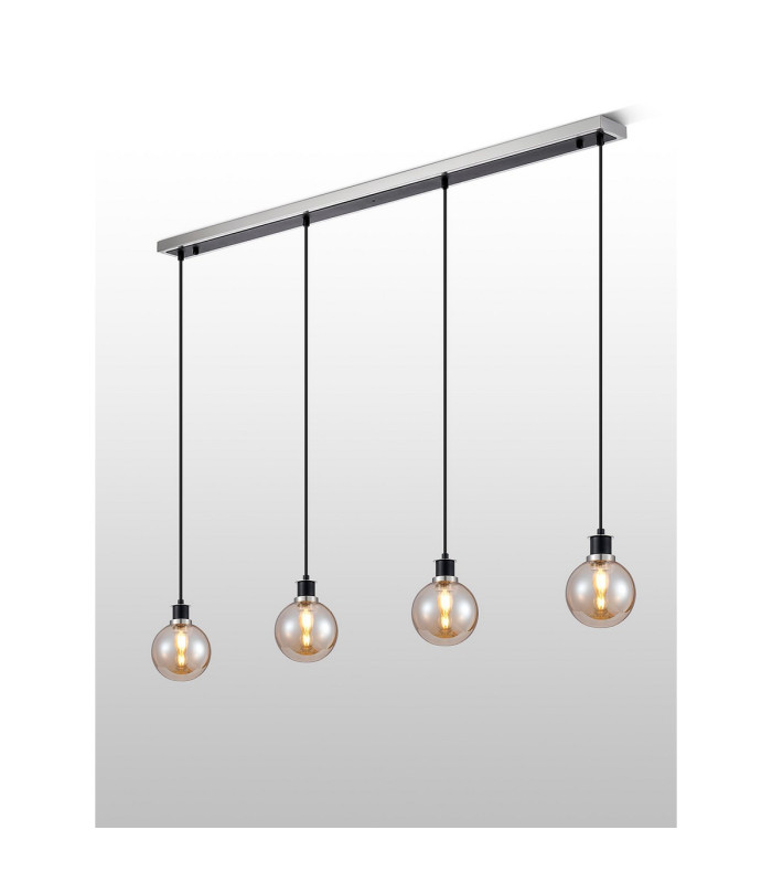 Placid 1.3m Linear Pendant 4 Light E14 15cm Round Glass Shade Satin Nickel Amber Plated & Satin Black-3
