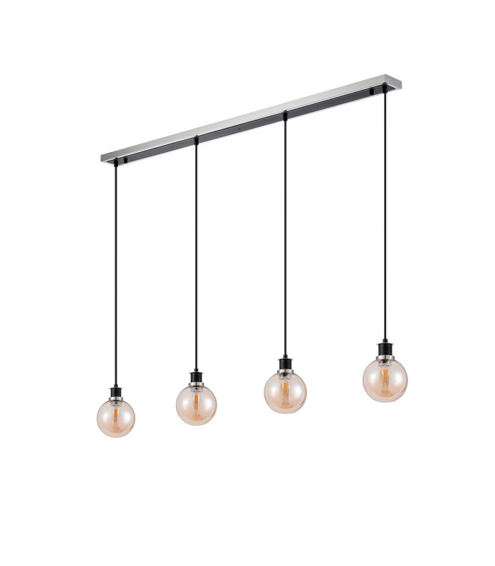 Placid 1.3m Linear Pendant 4 Light E14 15cm Round Glass Shade Satin Nickel Amber Plated & Satin Black-4