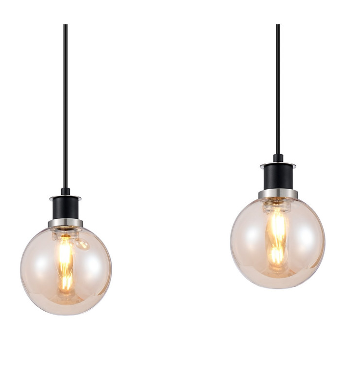 Placid 1.3m Linear Pendant 4 Light E14 15cm Round Glass Shade Satin Nickel Amber Plated & Satin Black-6