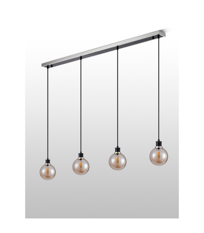 Placid 1.3m Linear Pendant 4 Light E14 15cm Round Glass Shade Satin Nickel Amber Plated & Satin Black-7