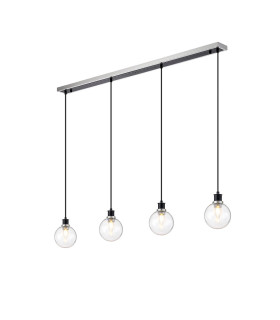 Placid 1.3m Linear Pendant 4 Light E14 15cm Round Glass Shade Satin Nickel Clear & Satin Black-1