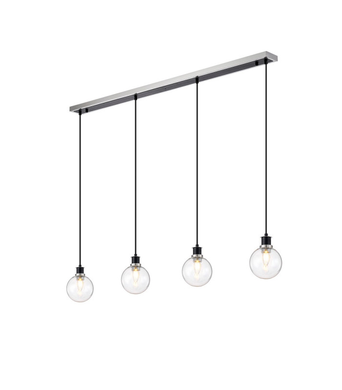 Placid 1.3m Linear Pendant 4 Light E14 15cm Round Glass Shade Satin Nickel Clear & Satin Black-1