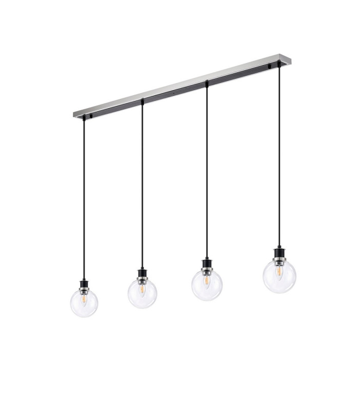 Placid 1.3m Linear Pendant 4 Light E14 15cm Round Glass Shade Satin Nickel Clear & Satin Black-4